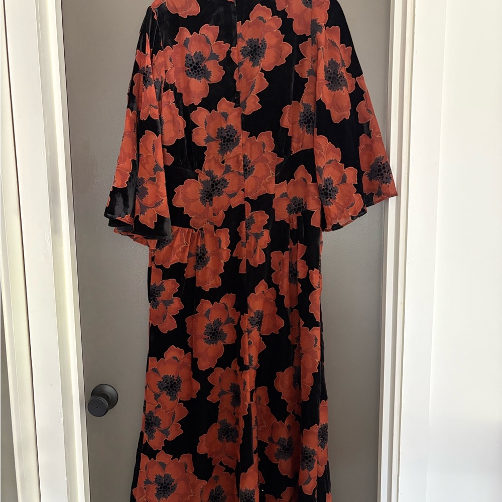 Anthropologie Black Dress with Orange Floral Print - Long Sleeve